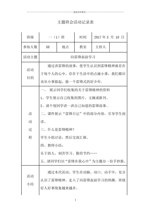 主题班会活动记录表精编版