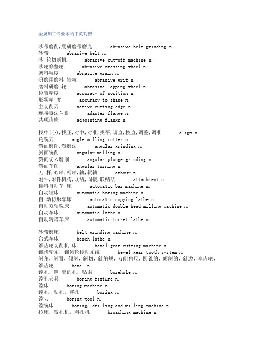 金属加工专业术语中英对照