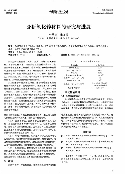 分析氧化锌材料的研究与进展