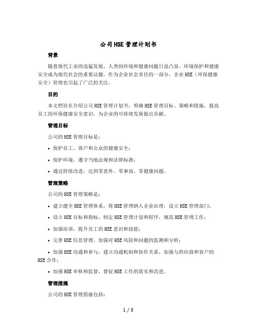 公司HSE管理计划书