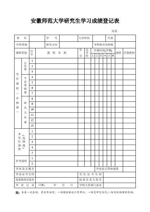 研究生学习成绩登记表