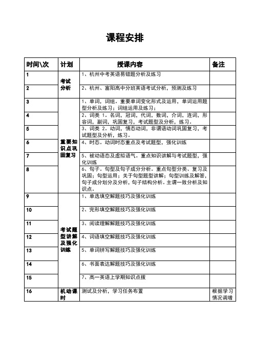 初中英语辅导课程安排