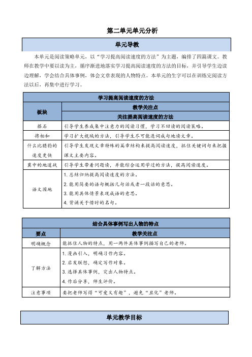 第二单元单元分析-部编版语文五年级上册