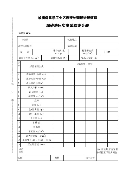 灌砂法压实度试验记录表