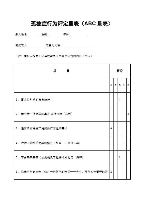 孤独症行为评定量表ABC附带评分标准解读