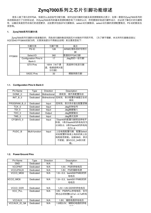 Zynq7000系列之芯片引脚功能综述