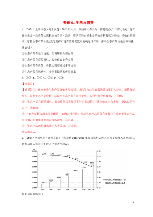 2024年高考政治真题和模拟题分类汇编专题01生活与消费