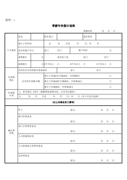 带薪年休假计划表