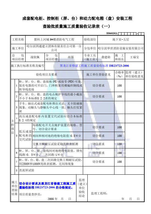 柜控制柜和动力配电箱安装工程检验批质量施工验收记录_