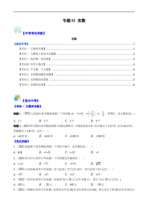 中考数学复习重难点与压轴题 专题01 实数(原卷版)