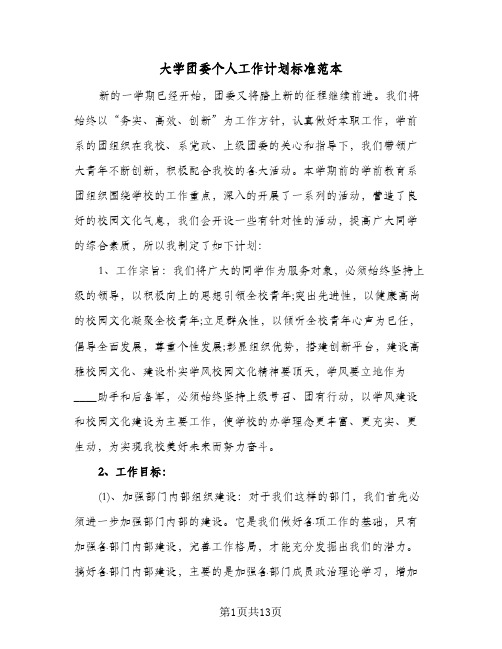 大学团委个人工作计划标准范本(4篇)