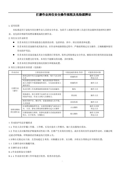 打磨作业岗位安全操作规程及危险源辨识