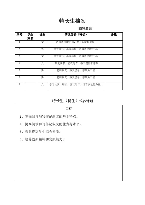 语文特长生档案