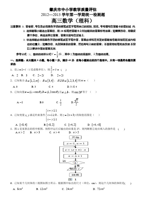 广东省肇庆市2013届高三上学期期末统一检测数学理试题_Word版含答案