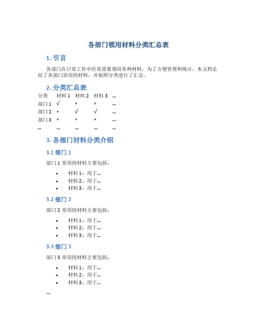 各部门领用材料分类汇总表