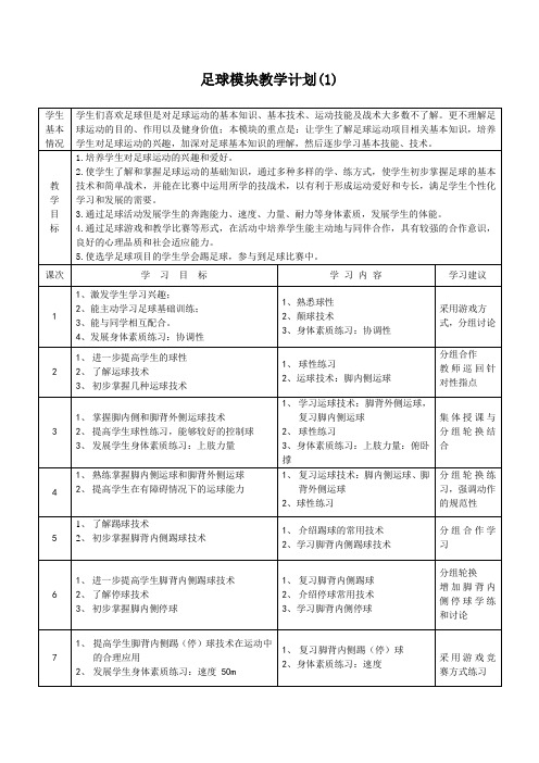 高中足球模块教学计划