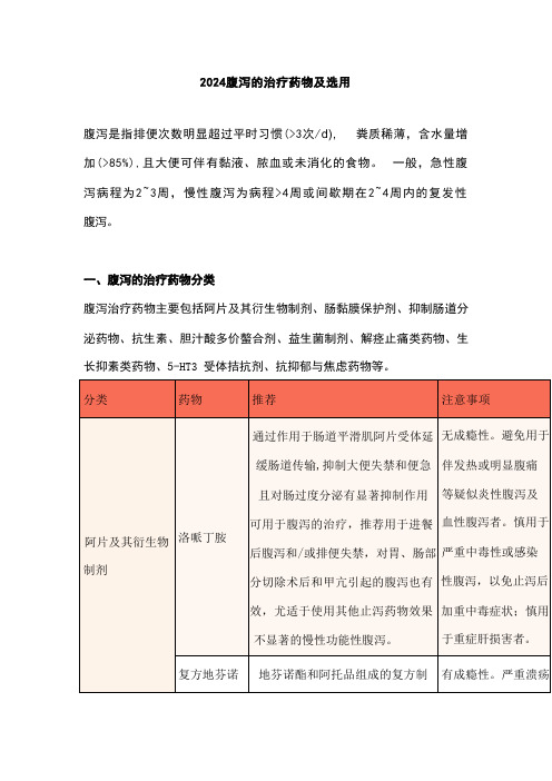 2024腹泻的治疗药物及选用 