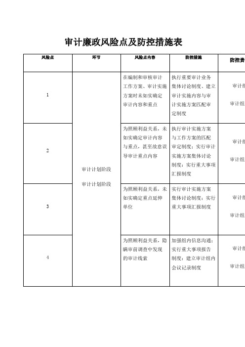 审计廉政风险点及防控措施表