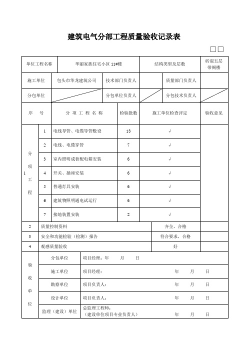 建筑电气分部工程质量验收记录表