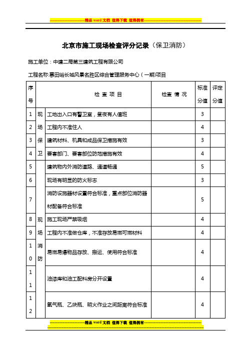 北京市施工现场检查评分记(保卫消防)