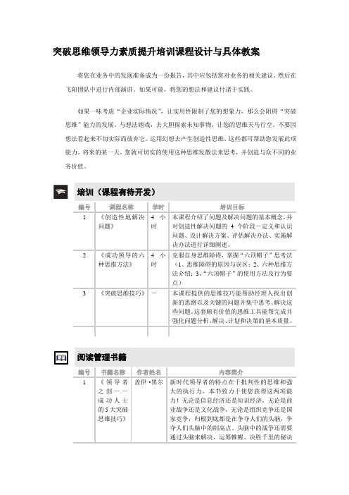 突破思维领导力素质提升培训课程设计与具体教案