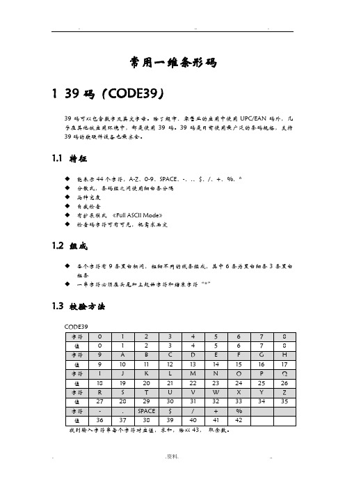 常用一维条形码编码规则