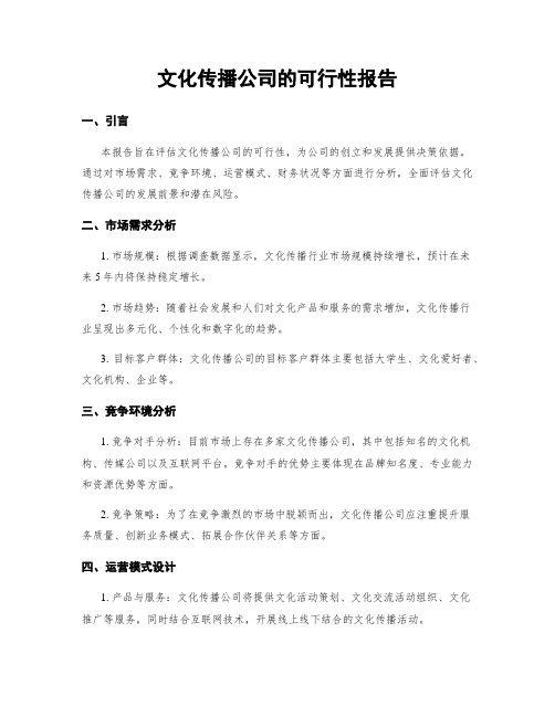 文化传播公司的可行性报告