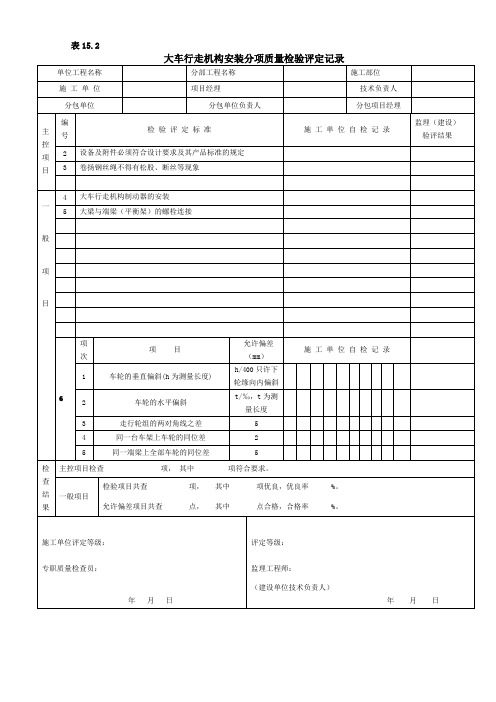 大车行走机构安装分项质量检验评定记录