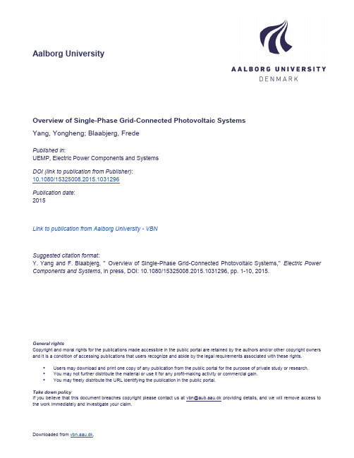 Overview of Single-Phase Grid-Connected Photovoltaic Systems