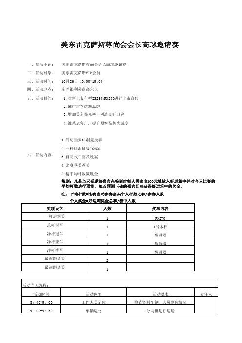 汽车赞助高尔夫邀请赛方案