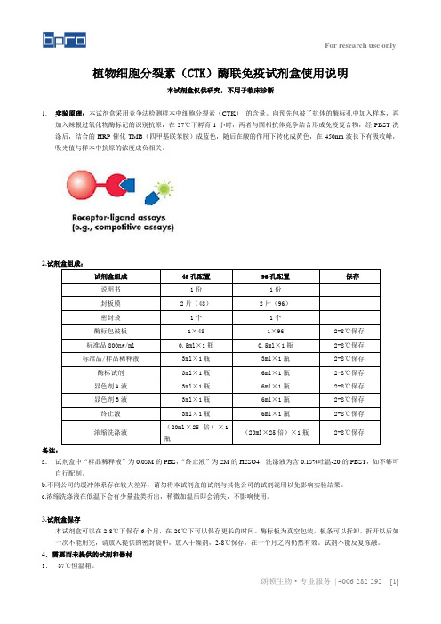 朗顿生物  植物细胞分裂素(CTK)酶联免疫试剂盒使用说明