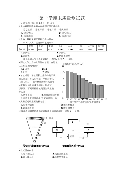 绵阳市高2013级高一上学期期末考试地理试题