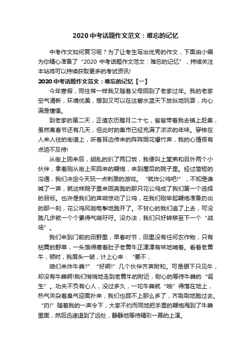 2020中考话题作文范文：难忘的记忆