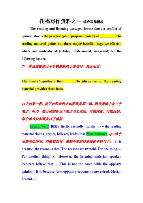 托托网TPO新托福备考资料：综合写作模板