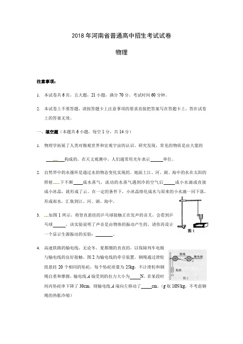 河南省中考物理试题 详细答案解析版