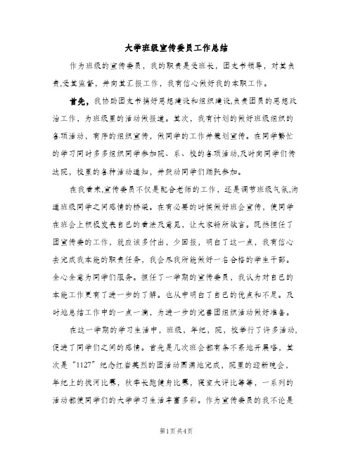 大学班级宣传委员工作总结（2篇）