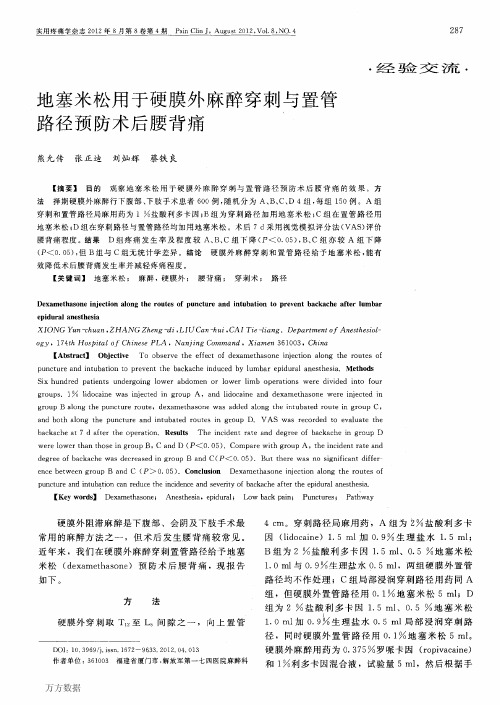 地塞米松用于硬膜外麻醉穿刺与置管路径预防术后腰背痛