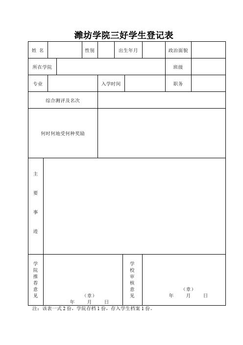 学校奖学金、三好学生、优秀班干部登记表