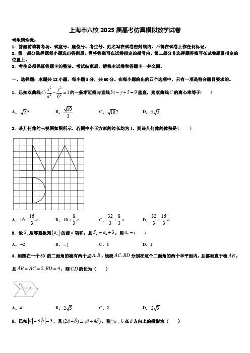 上海市六校2025届高考仿真模拟数学试卷含解析