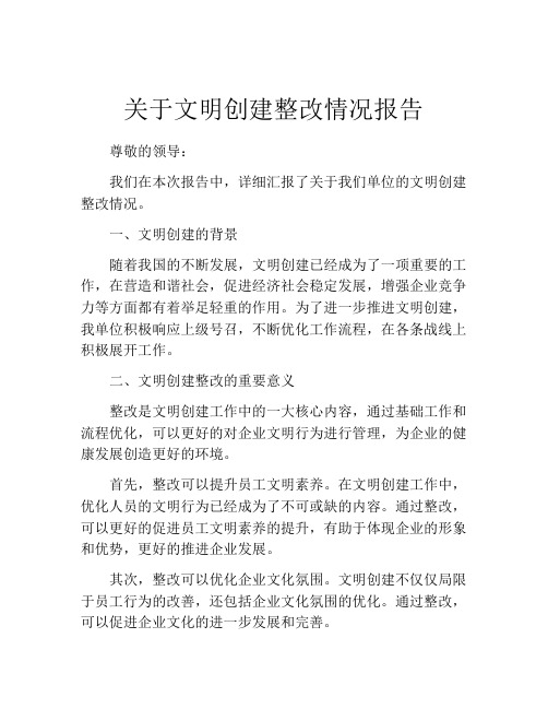 关于文明创建整改情况报告