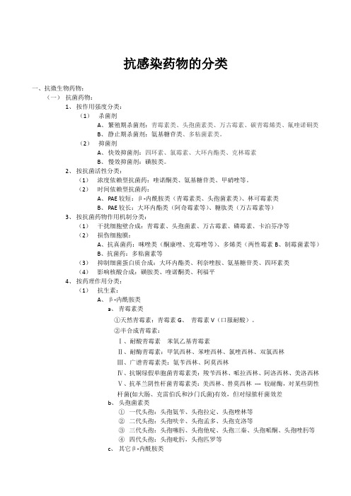 抗感染药物的分类及代表品种(最全)