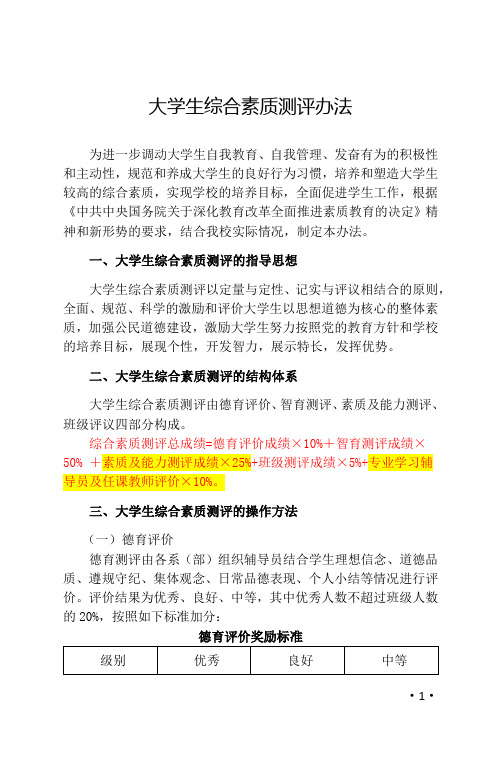 大学生综合素质测评办法(修改)