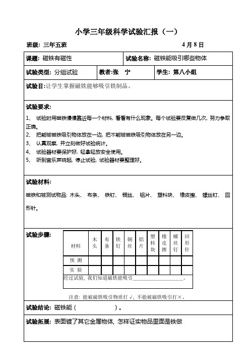 2021年磁铁有磁性实验报告