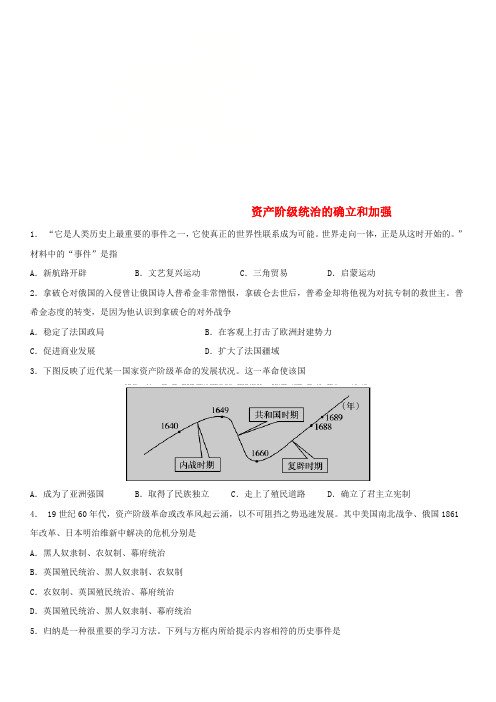 2018年中考历史考前终极冲刺 资产阶级统治的确立和加强练习 新人教版