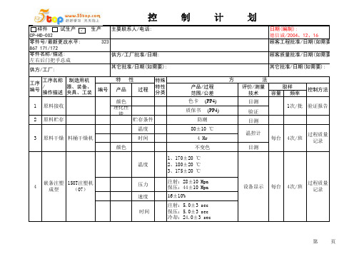 注塑件控制计划