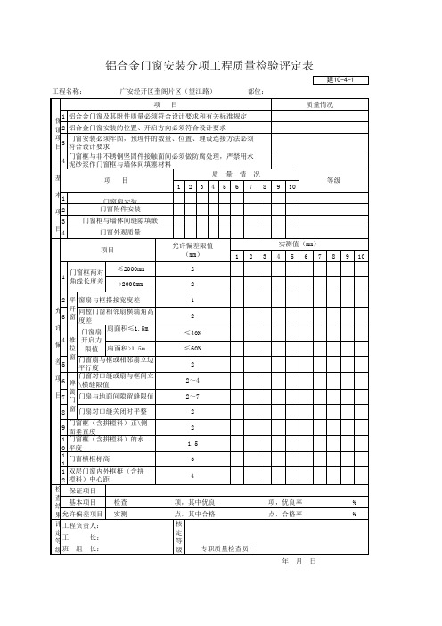 001-建10-4-1 铝合金门窗安装分项工程质量检验评定表