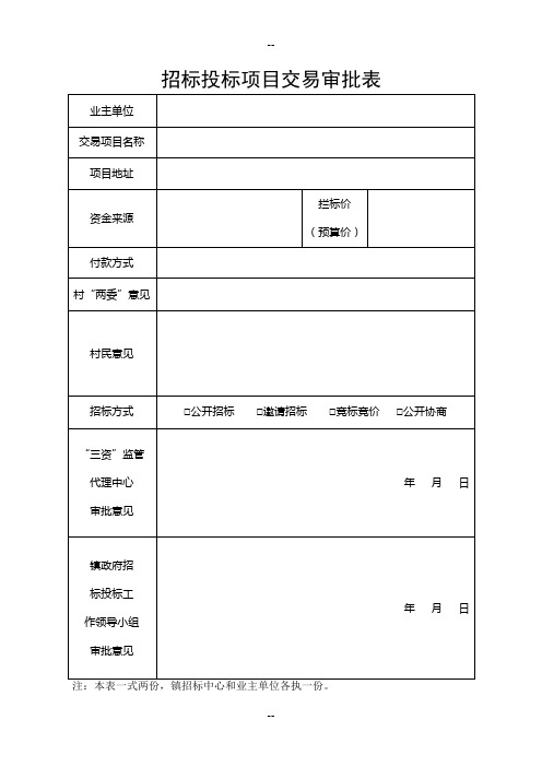 招标投标项目审批表