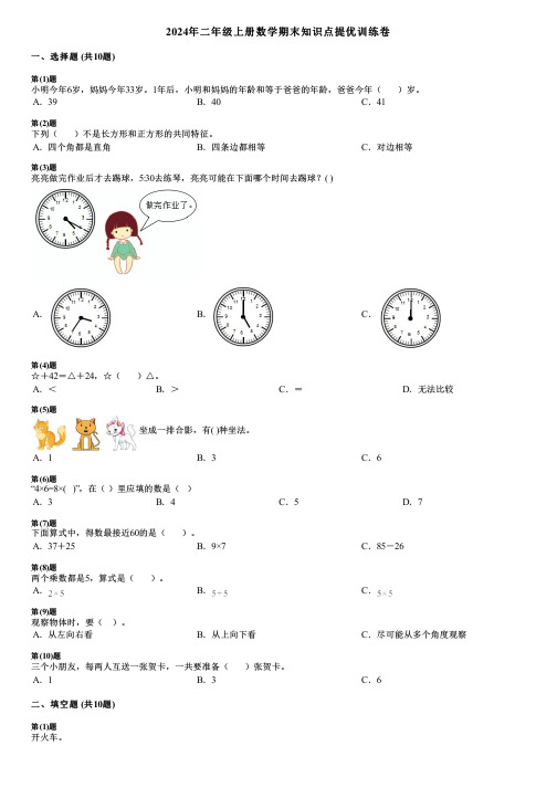 2024年二年级上册数学期末知识点提优训练卷