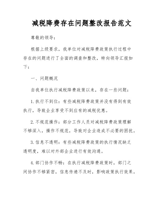 减税降费存在问题整改报告范文