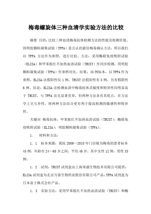 梅毒螺旋体三种血清学实验方法的比较